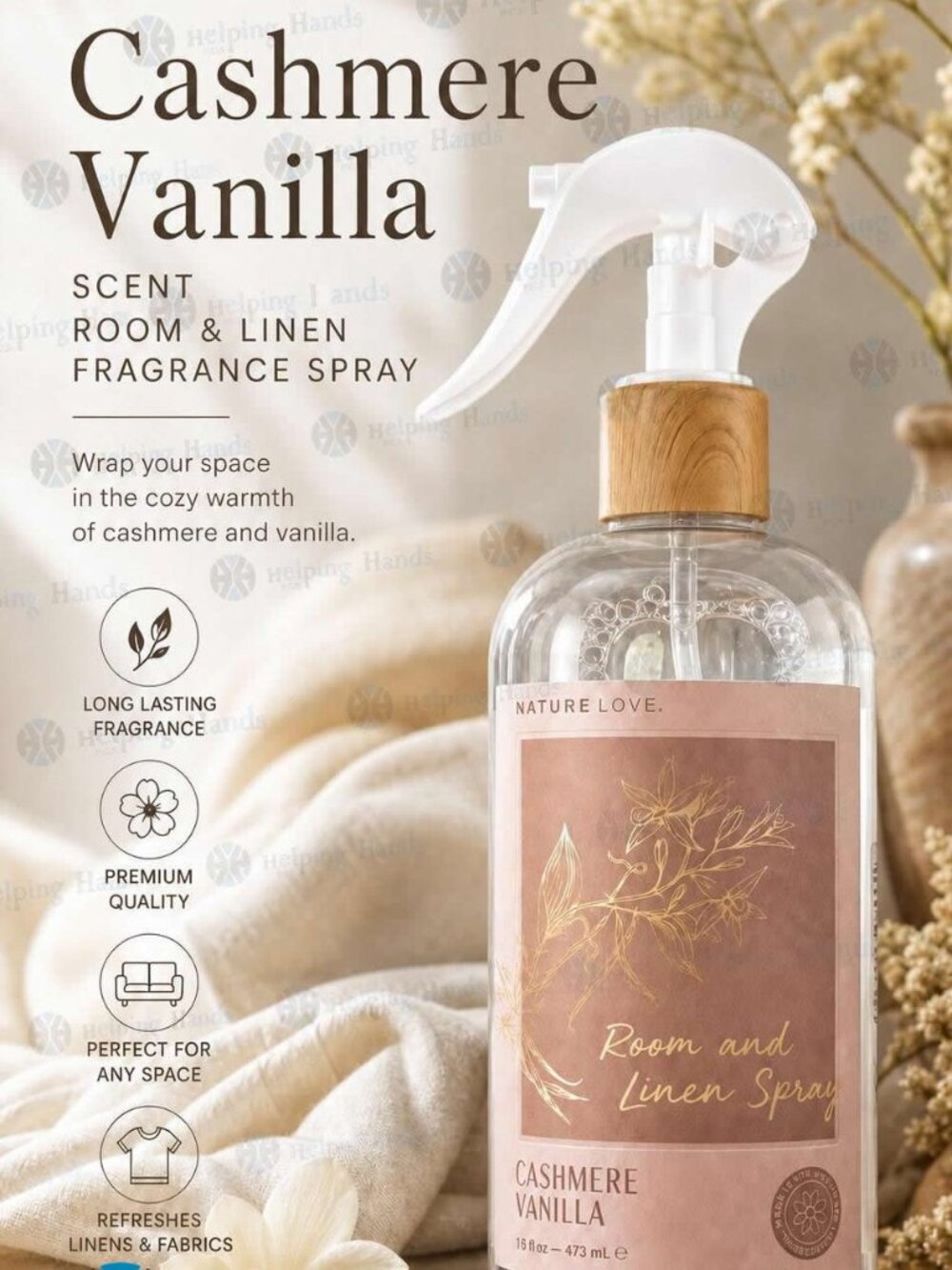 Nature Love Cashmere Vanilla Scent Room & Linen Fragrance Spray 16 oz